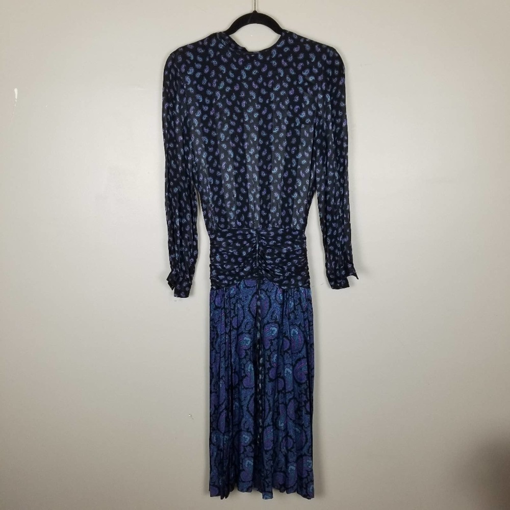 Vintage Ronnie Heller blue paisley midi dress, size xs